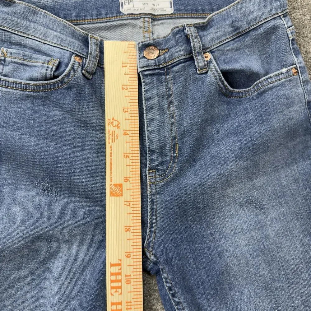 Free People Skinny Jeans Womens 27 Blue‎ Denim Distressed Fray Raw Hem 16515125